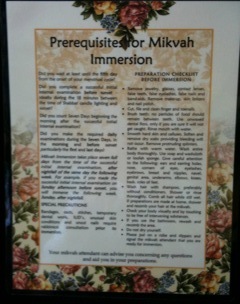 Laminated Mikvah Preparation Room Checklist